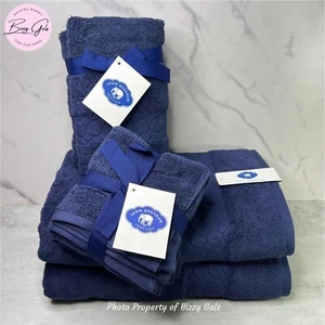 John Robshaw 8 PC Dark Navy Blue 2 Bath 2 Hand 4 Washcloths Towels Set - NWT - Picture 1 of 5