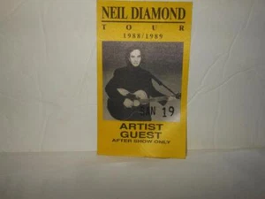RARE NEIL DIAMOND 1988 1989 TOUR ORIG IMAGE CLOTH ARTIST GUEST AFTER SHOW PASS - Picture 1 of 3