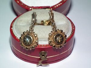 Beautiful Victorian Style Vintage Solid 9ct Gold & Natural Diamond Set Earrings