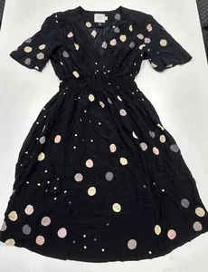 HD in Paris Polka Dot Dress US 4 Preowned Black short sleeve elastic waist - Picture 1 of 15