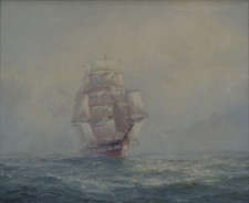 John Allcot 1888-1973 Superb Original Australian Oil Painting Tall Ship Sea SFAA