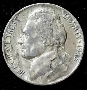 1945 P Jefferson Nickel. Dramatic Obv/Rev Lamination - Picture 1 of 4