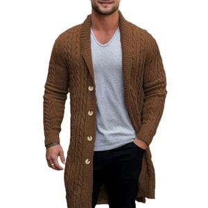 Men s Classic V-Neck Cable Knit Button Up Cardigan Sweater Long Sleeve Lapel Wi - Picture 1 of 20