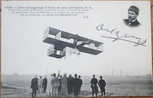 Französische Luftfahrt Postkarte 1908, Pilot Leon Delagrange, Flugzeug Doppeldecker Nr. 3 - Bild 1 von 1