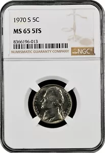 1970-S Jefferson US Mint NICKEL, MS65 by NGC, 5FS, a SUPERB & RARE Coin!! - Picture 1 of 4