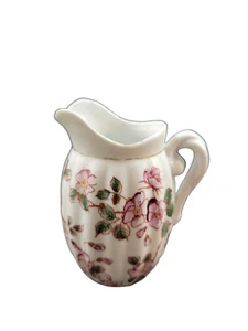 Vintage Ribbed Porcelain Creamer Small Pitcher Floral Gold Trim Germany 3.5" - Picture 1 of 11