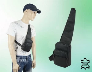 Herren Tasche Leder Umhängetasche Brusttasche Schulter Schwarz 13 * 18 * 6 cm - - Bild 1 von 4