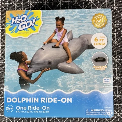 H2OGO! Dolphin Ride-On Inflatable Pool Float 6ft Long Kids Swim Toy Heavy-Duty  - Image 1 of 4
