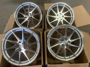 18x8.5 +35 Aodhan AH09 5x108 Gloss Silver Machined Face Wheels (Used Set) - Picture 1 of 9