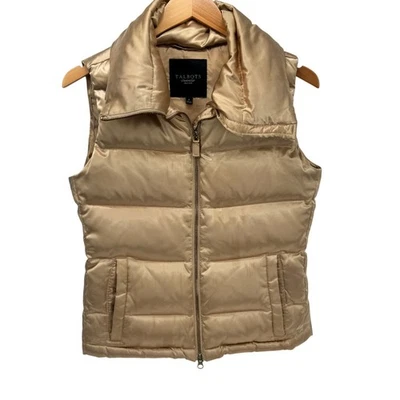 Talbots Puffer Vest Womens Petite P Full Zip Gold Jacket Down Fill + Pockets - Image 1 of 4