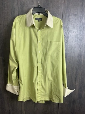 Camisa de vestir Daniel Ellissa para hombre verde oliva blanco a rayas cuello puños talla 18,5 Foto 1 de 4