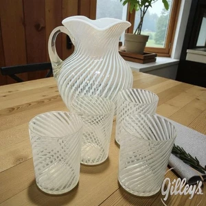 Antique Northwood Ribbed Opalescent Glass Lemonade Pitcher Set READ - Picture 1 of 11