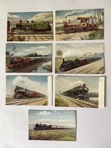 7 locomotives à vapeur ferroviaire illustrées pièces d'artiste inutilisées Tuck Oilette AZ480 - Photo 1 sur 2