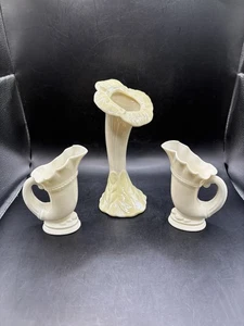 Pair Lenox Cornucopia Horn of Plenty Vase Vintage Green logo - Plus Belleek Vase - Picture 1 of 7