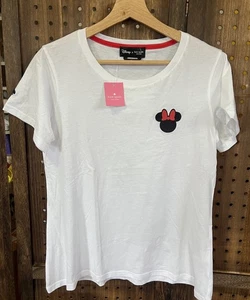 Neu mit Etikett Kate Spade kurzärmliges T-Shirt Minnie Patch Größe Small frisch weiß Disney - Bild 1 von 11