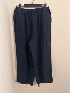 Pantalones FLAX 100 % Lino Azul Marino Cintura Elástica Pierna Recta Mujer’s Pequeños Informales - Imagen 1 de 5