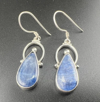 PENDIENTES COLGANTES SAJEN PLATA ESTERLINA 925 PIEDRAS PRECIOSAS AZULES GANCHO GOTA Foto 1 de 4