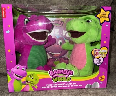 Peluches Barney's World Story Time Barney & Baby Bop de 9 pulgadas con libro de cuentos. NUEVO Foto 1 de 2