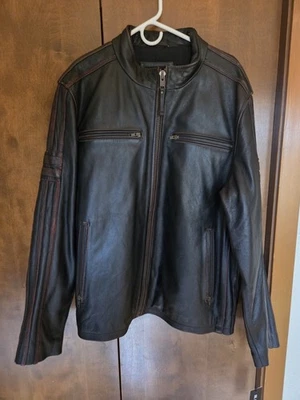Chaqueta de Cuero REMACHE NEGRO Talla XXL 50" Pecho 28" Largo 27" Manga 6 Lbs Foto 1 de 4