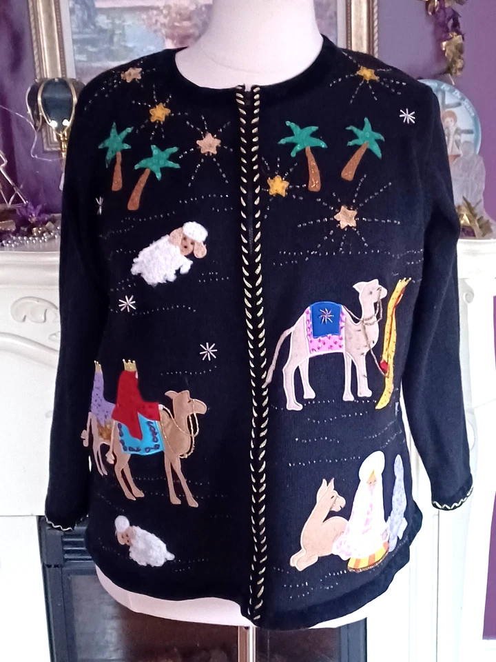 Suéter Quacker Factory Negro Colorido Navidad (Benes) Talla 1X Foto 1 de 4