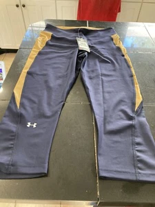 WOMENS UNDER ARMOUR NCAA NOTRE DAME RUNNING PANTS TIGHTS NAVY L LARGE NWT - Picture 1 of 5