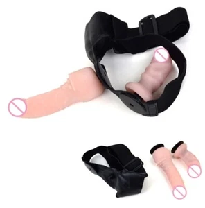 SM Double Ended Strap on Dildo Panties Sex Toy In Flesh with Harness Lesbian US - Picture 1 of 12