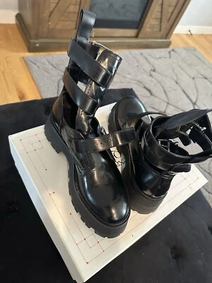Alexander McQueen 41 Rave Leather Biker Buckle Leather Boots Black - Image 1 of 4