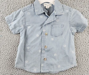 Miles the Label Printed Button Shirt Baby Boys 9Mos Light Blue Patch Pocket S/S - Picture 1 of 12