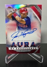 Ivan Rodriguez 2022 Topps Finest Aura of Excellence Red Refractor Auto #'d /5