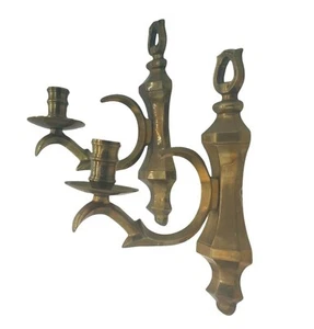 Pair of 2 Solid Brass Wall Sconces Candle Holders from India VTG 11" - Picture 1 of 7