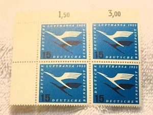 GERMANY 1955 15 Pf BLOCK OF 4 MINT NH OG! SUPERB! (LUFTHANSA AIRLINES) - Picture 1 of 2