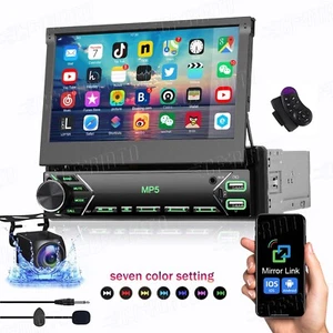 7" Single 1 DIN Flip out TouchScreen Car MP5 Stereo Radio Bluetooth with Camera - Picture 1 of 24
