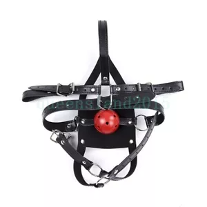 PU Leder Maulkorb Kopf Geschirr mit Mundknebel PC Ball Gag Roleplay Maske DE - Bild 1 von 11