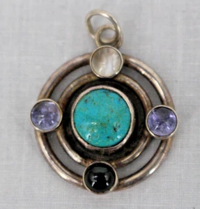 Earth Shield Pendant Semi Precious Stones Silver 925 Moons Journey Handcrafted - Picture 1 of 4