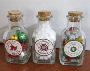 Set of 3 MINI GIFT FILLED GLASS JARS ~Snowballs, Jingle Bells, Christmas Cheer - Picture 1 of 7