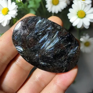 Natural Arfvedsonite Palm Stone Polished Fireworks Reiki Mineral Home Decoration - Picture 1 of 4