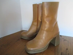 Steve Madden Fantsie Tan Leather Platform Mid-Calf Boots Size 9 - Picture 1 of 11