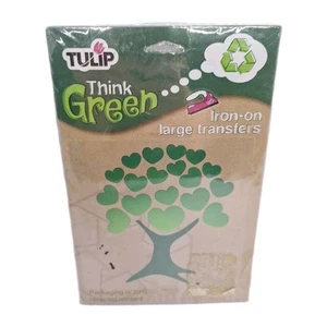 Iron On Transfers -Tulip Brand Think Green Heart Leafy Tree - Picture 1 of 4