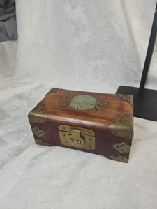 Vintage Chinese Asian Wood Brass Jewelry Box 3x4x2” - Picture 1 of 6