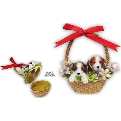 CMG GIFTS Puppies in Basket Jeweled Trinket Box with Austrian Crystals