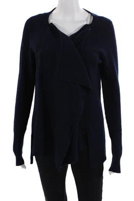 Suéter cárdigan acanalado Robert Rodriguez para mujer azul marino lana talla grande Foto 1 de 4