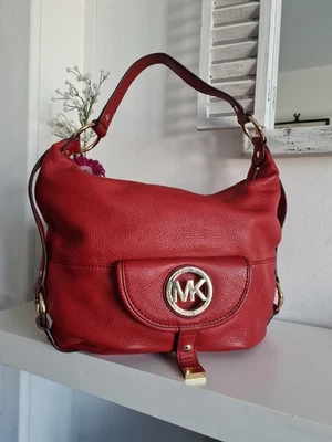 Michael Kors Fulton Leather Hobo Shoulder bag Red Slouchy Handbag Large  - Image 1 of 4