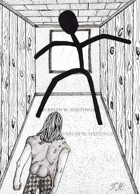 Black Stick Man Entity 2 - Dibujo a tinta original 9x12 - Arte críptico paranormal Foto 1 de 2