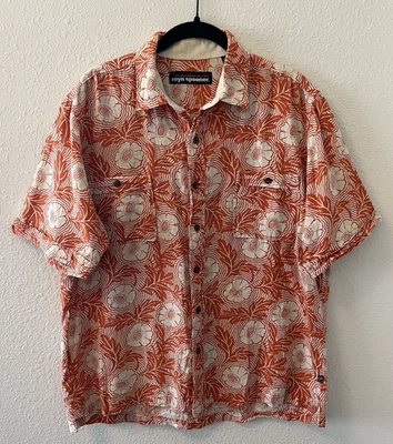 Reyn Spooner Hawaiian Shirt Men's L Orange Floral Linen Blend Short Sleeve Retro - Image 1 of 4