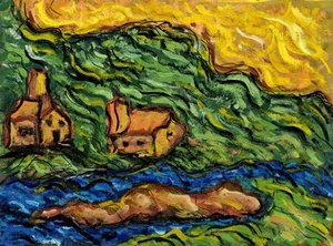 Die Mühle bei Pont Avon - Original Gouache lackiert - F. DeTrolio - Bild 1 von 10