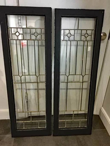 2 ANTIQUE STAINED LEADED GLASS DOORS PANTRY/ Library / Bookcase 45.75 / 15.5 Cover