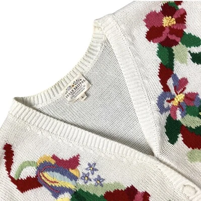 Susan Bristol Hand Embroidered Cardigan Sweater Short Sleeve Women L Ramie 1992 - Image 1 of 4