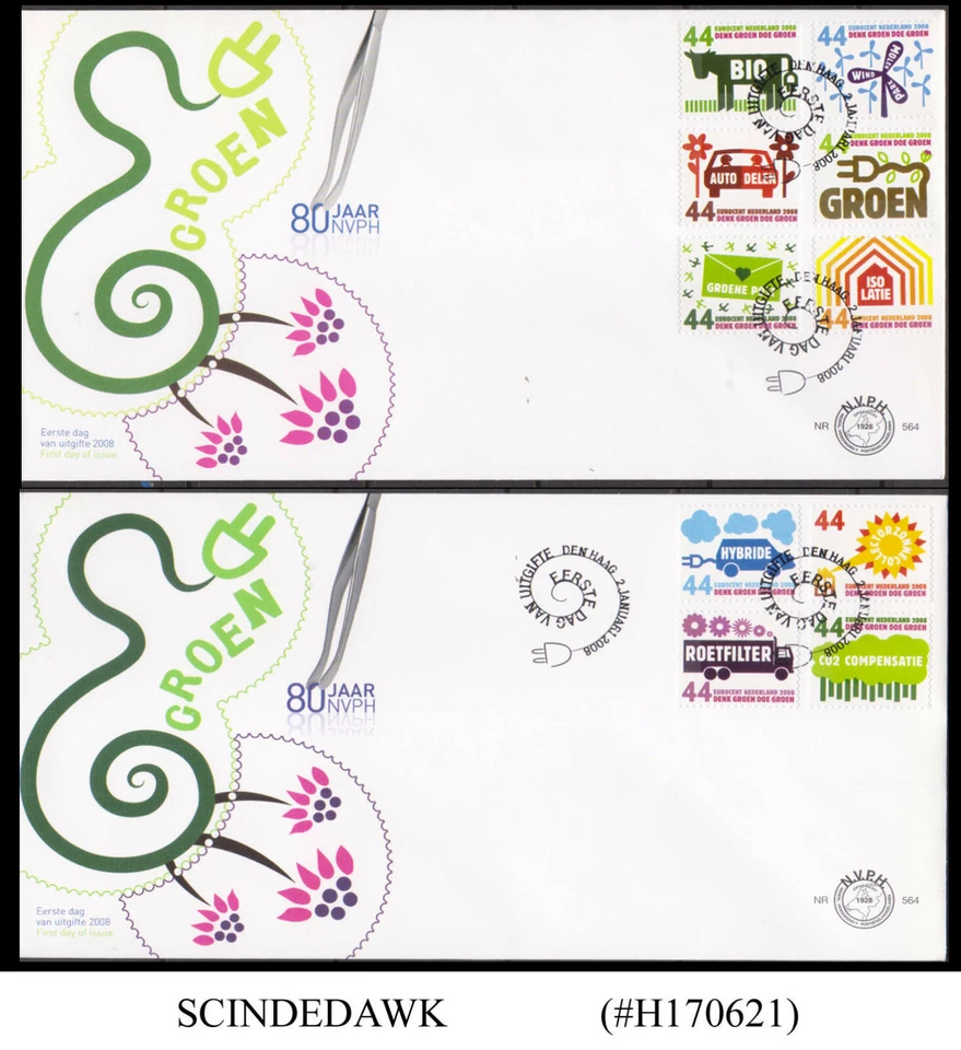 NETHERLANDS - 2008 THINK GREEN, GO GREEN ENVIRONMENT PROTECTION SET OF 2 - FDC - Image 1 of 1