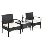 Costwaypatio 3-piece Rattan Wicker Conversation Set Table + 2 Chair W/ Cushions