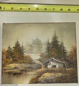 Original Oil on Canvas Cabin on Pond in Fall unFramed Signed 6x8 - Picture 1 of 4